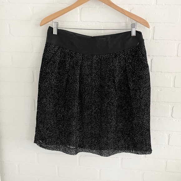 Vintage Y2K Mini skirt Burnout velour Polka dot overlay Black Tan Cream Sz 10 - Picture 2 of 8